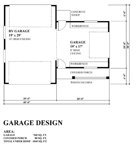 Cottage, Craftsman, Ranch 3 Car Garage Plan 76020, RV Storage First Level Plan