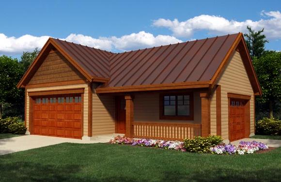 Cottage, Craftsman, Ranch 3 Car Garage Plan 76020, RV Storage Elevation