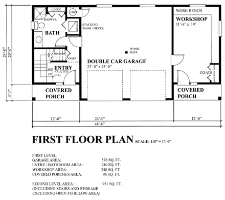 2 Car Garage Apartment Plan 76021 with 1 Beds, 1 Baths First Level Plan