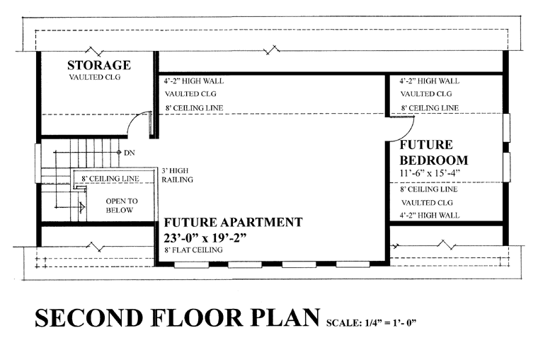 2 Car Garage Apartment Plan 76021 with 1 Beds, 1 Baths Level Two