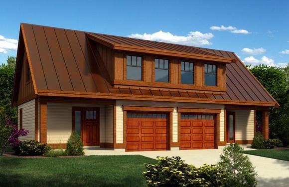 2 Car Garage Apartment Plan 76021 with 1 Beds, 1 Baths Elevation