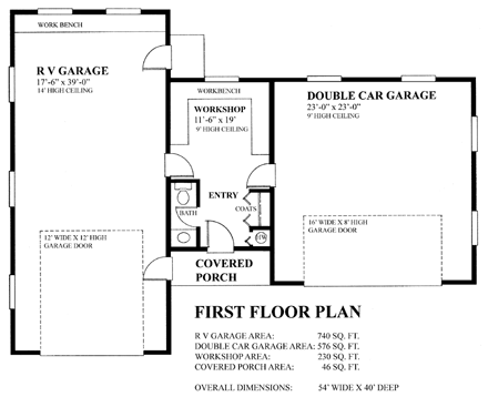 3 Car Garage Plan 76022, RV Storage First Level Plan