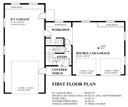 Contemporary, Craftsman 3 Car Garage Apartment Plan 76023, RV Storage First Level Plan