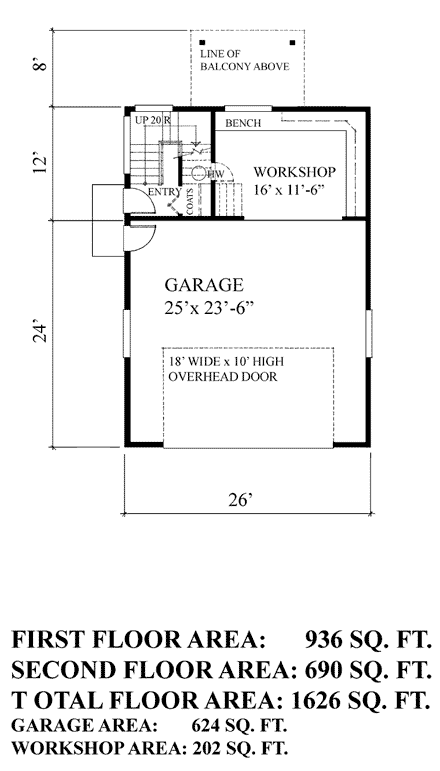 2 Car Garage Plan 76026, RV Storage First Level Plan