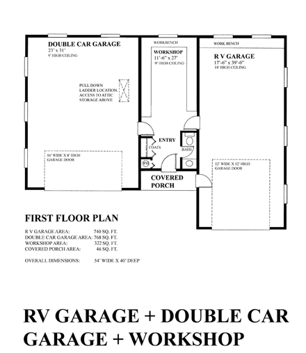 3 Car Garage Plan 76028, RV Storage First Level Plan
