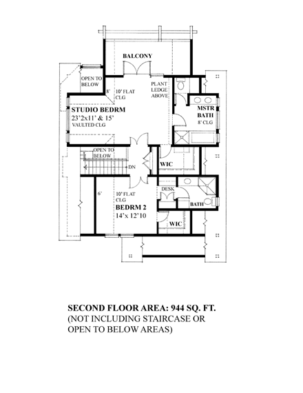 Cabin, Cottage House Plan 76032 with 3 Beds, 3 Baths Second Level Plan