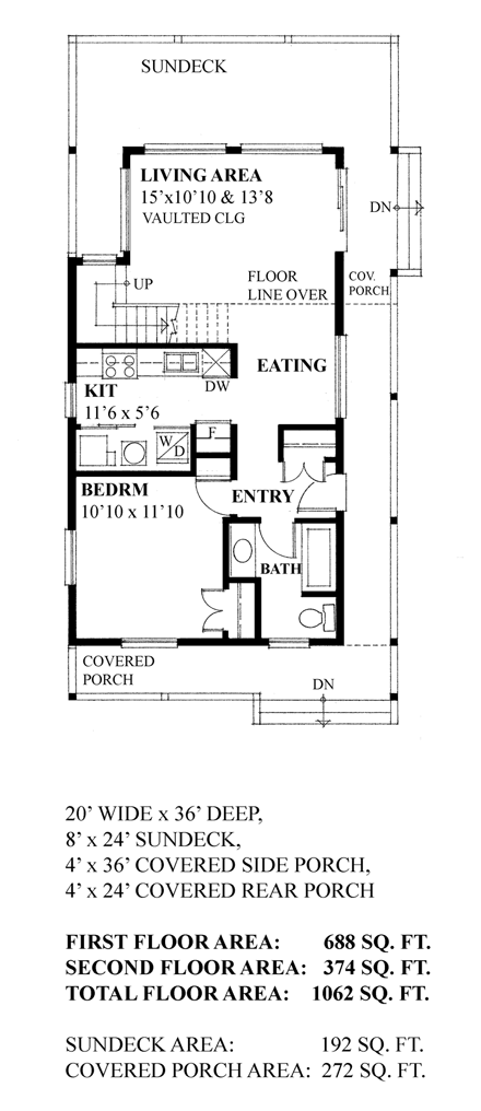 Cabin, Contemporary, Cottage House Plan 76033 with 1 Beds, 1 Baths First Level Plan