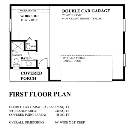 1 Car Garage Plan 76035 First Level Plan
