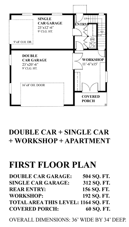 3 Car Garage Plan 76037 with 1 Beds, 2 Baths First Level Plan