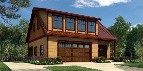 3 Car Garage Plan 76037 with 1 Beds, 2 Baths Elevation