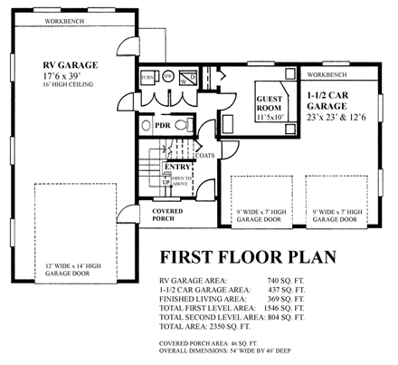 Craftsman 3 Car Garage Apartment Plan 76038 with 2 Beds, 2 Baths, RV Storage First Level Plan