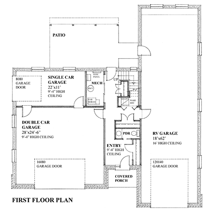 Craftsman, Traditional 4 Car Garage Apartment Plan 76039 with 1 Beds, 3 Baths, RV Storage First Level Plan