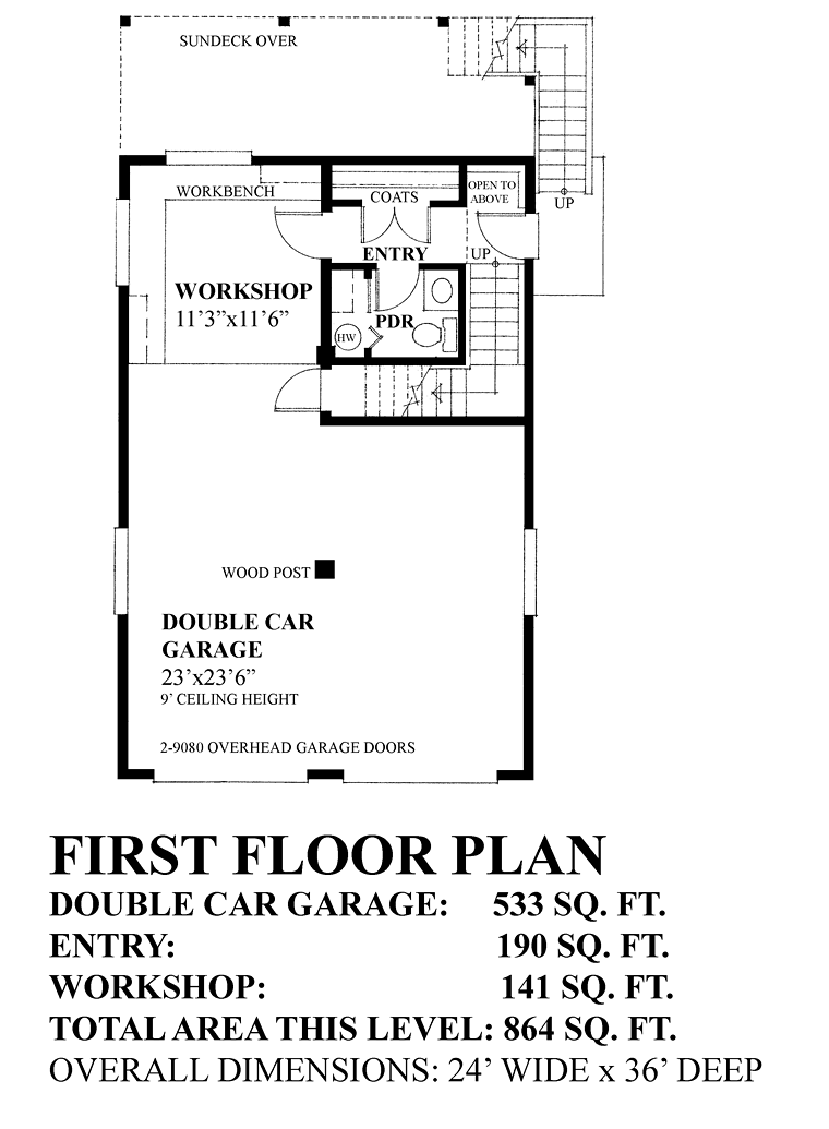 Traditional 2 Car Garage Plan 76049 Level One
