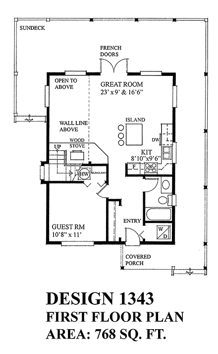 Cottage, Country House Plan 76058 with 3 Beds, 2 Baths First Level Plan