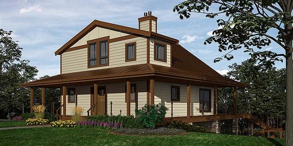 Cottage, Country House Plan 76059 with 2 Beds, 3 Baths Elevation