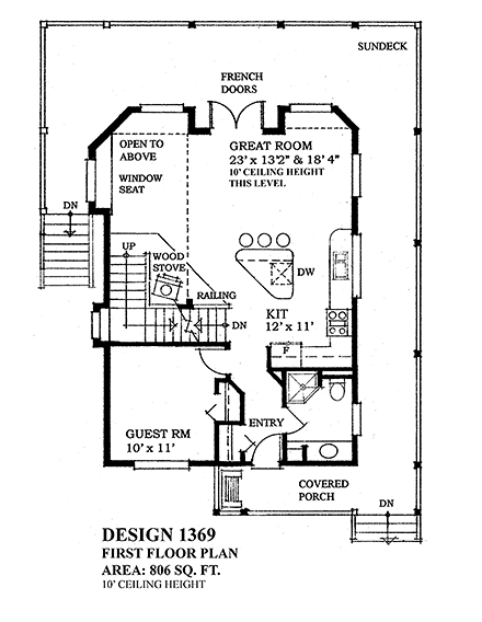 Cottage, Traditional House Plan 76060 with 3 Beds, 2 Baths First Level Plan