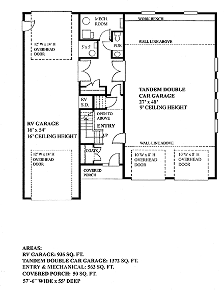 Contemporary, Traditional 3 Car Garage Apartment Plan 76061 with 1 Beds, 2 Baths, RV Storage First Level Plan