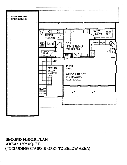 Contemporary, Traditional 3 Car Garage Apartment Plan 76061 with 1 Beds, 2 Baths, RV Storage Second Level Plan