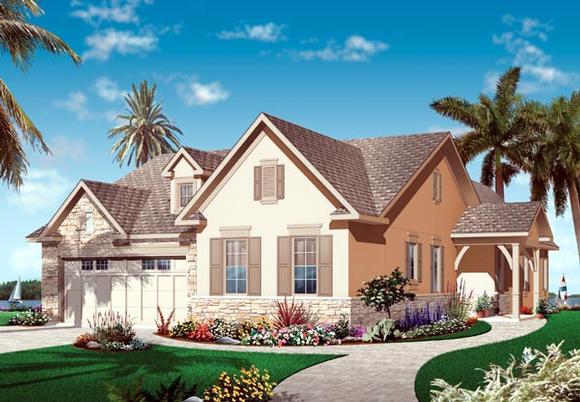 Florida, Mediterranean, Narrow Lot, One-Story House Plan 76101 with 3 Beds, 2 Baths, 2 Car Garage Elevation