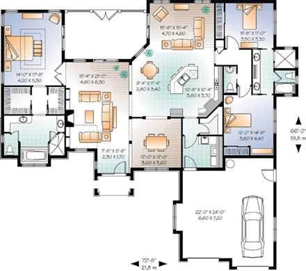 Florida, Mediterranean House Plan 76102 with 3 Beds, 3 Baths, 2 Car Garage First Level Plan