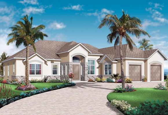 Florida, Mediterranean House Plan 76102 with 3 Beds, 3 Baths, 2 Car Garage Elevation