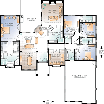 Florida, Mediterranean House Plan 76104 with 4 Beds, 4 Baths, 3 Car Garage First Level Plan