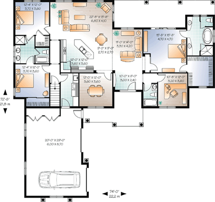 Florida, Mediterranean House Plan 76106 with 3 Beds, 3 Baths, 2 Car Garage First Level Plan