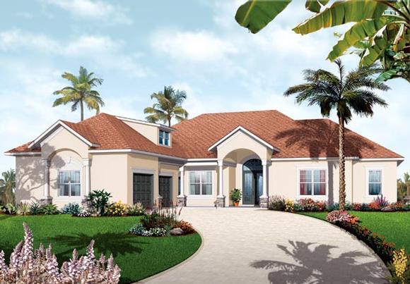 Florida, Mediterranean House Plan 76106 with 3 Beds, 3 Baths, 2 Car Garage Elevation