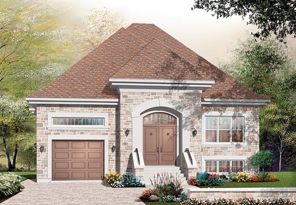 European, Traditional House Plan 76113 with 2 Beds, 1 Baths, 1 Car Garage Elevation