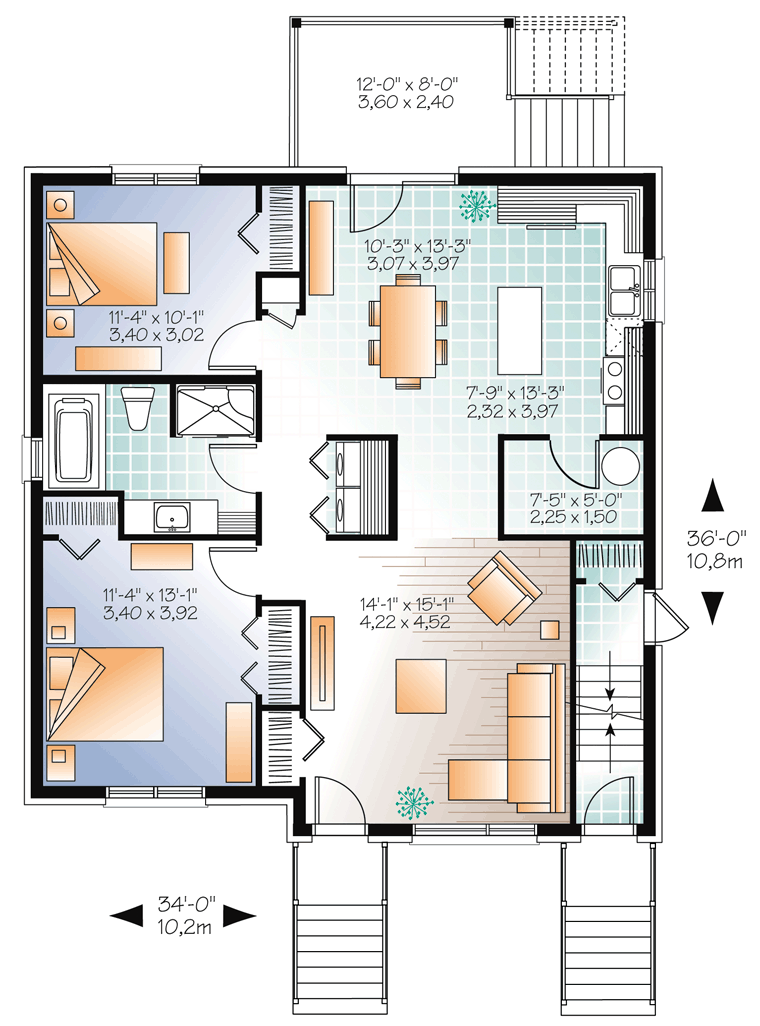 Contemporary Multi-Family Plan 76115 with 6 Beds, 3 Baths Level One