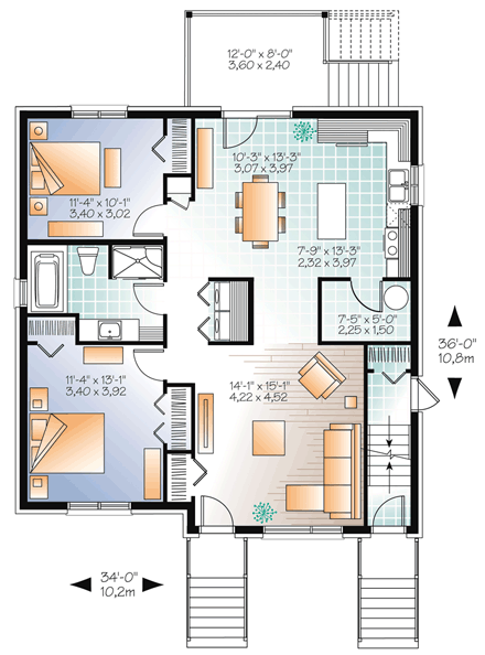 Contemporary Multi-Family Plan 76115 with 6 Beds, 3 Baths First Level Plan