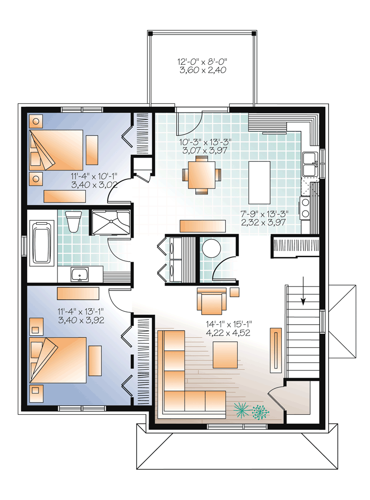 Contemporary Multi-Family Plan 76115 with 6 Beds, 3 Baths Level Two