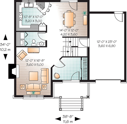 European House Plan 76118 with 3 Beds, 2 Baths, 1 Car Garage First Level Plan