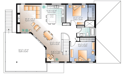 Contemporary House Plan 76121 with 3 Beds, 2 Baths, 2 Car Garage Second Level Plan