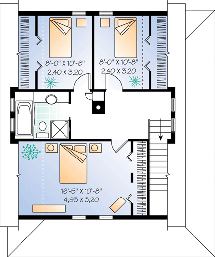 Country, Farmhouse House Plan 76122 with 3 Beds, 2 Baths Second Level Plan