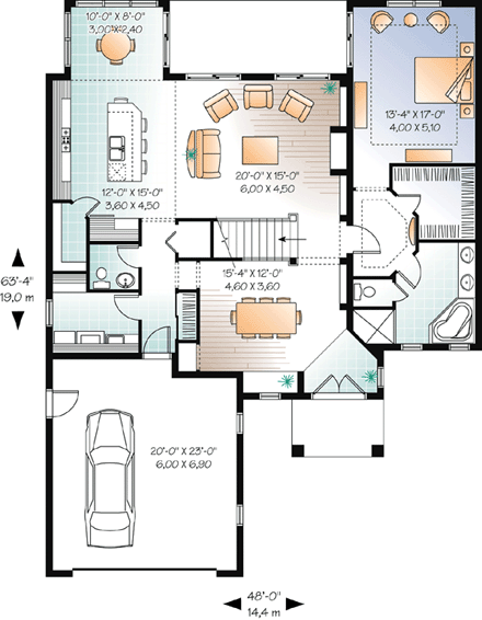 Florida House Plan 76128 with 4 Beds, 4 Baths, 2 Car Garage First Level Plan
