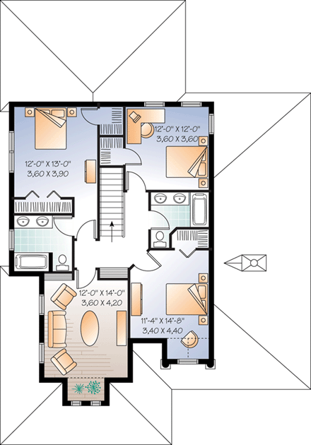 Florida, Mediterranean House Plan 76130 with 4 Beds, 4 Baths, 2 Car Garage Second Level Plan