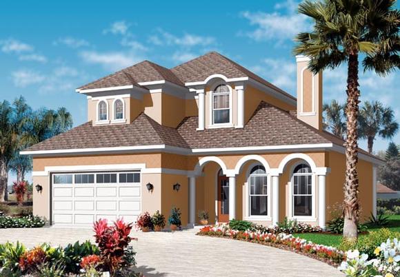 Florida, Mediterranean House Plan 76130 with 4 Beds, 4 Baths, 2 Car Garage Elevation