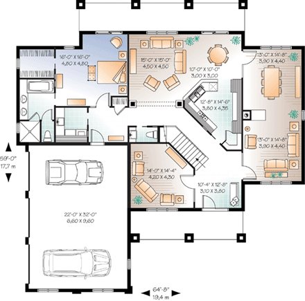 Florida House Plan 76131 with 6 Beds, 5 Baths, 3 Car Garage First Level Plan