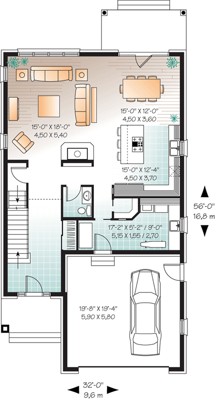 Traditional House Plan 76138 with 3 Beds, 3 Baths, 2 Car Garage First Level Plan