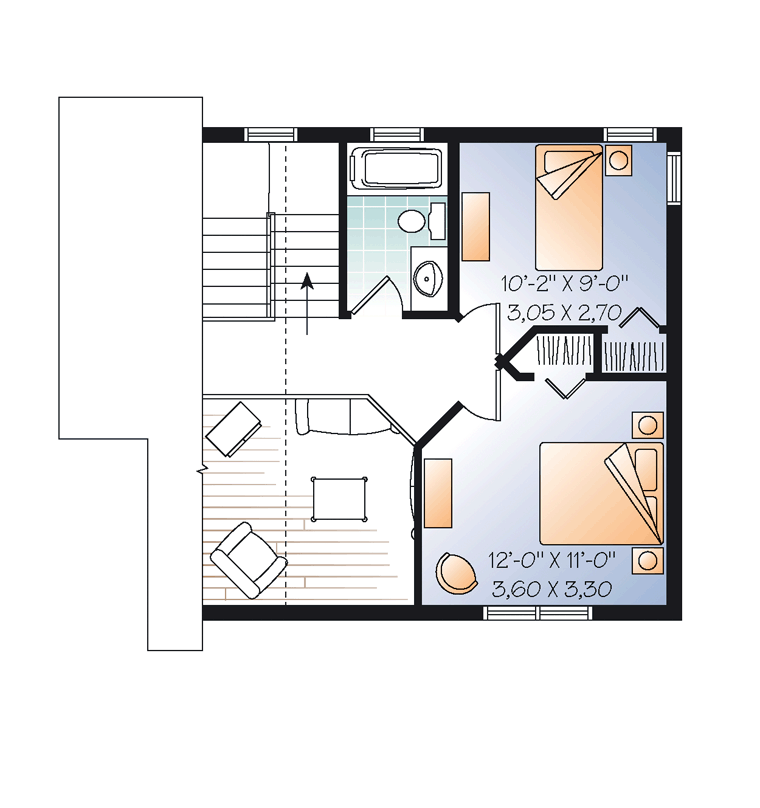 Cabin, Traditional House Plan 76149 with 2 Beds, 2 Baths Level Two