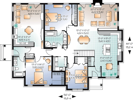 European House Plan 76174 with 3 Beds, 2 Baths First Level Plan