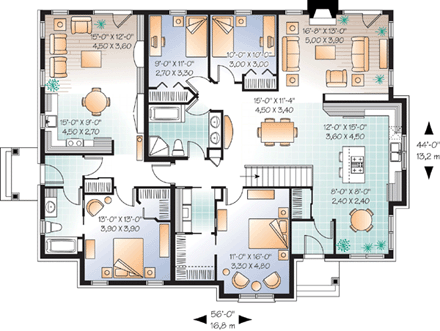European House Plan 76175 with 4 Beds, 2 Baths First Level Plan