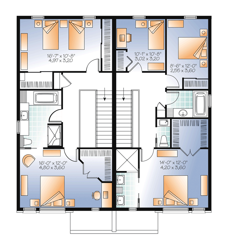 Multi-Family Plan 76178 - Contemporary Style with 3172 Sq Ft, 5 B