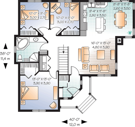 Country House Plan 76190 with 3 Beds, 1 Baths First Level Plan