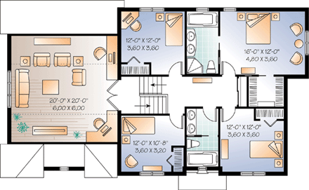 European, Traditional House Plan 76210 with 4 Beds, 3 Baths, 2 Car Garage Second Level Plan