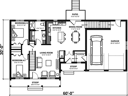 Country House Plan 76219 with 3 Beds, 2 Baths, 2 Car Garage First Level Plan