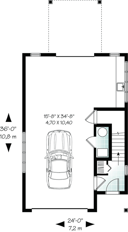 2 Car Garage Apartment Plan 76227 with 1 Beds, 1 Baths First Level Plan