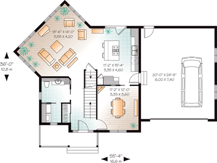 Traditional House Plan 76234 with 3 Beds, 2 Baths, 2 Car Garage First Level Plan