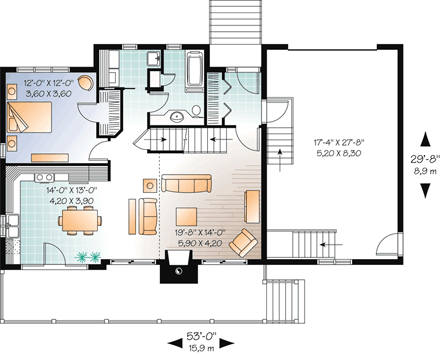 Coastal, Country House Plan 76238 with 3 Beds, 2 Baths, 1 Car Garage First Level Plan